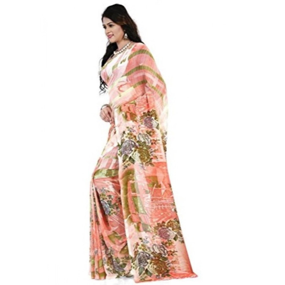 Printed Faux Georgette Orange Color Saree