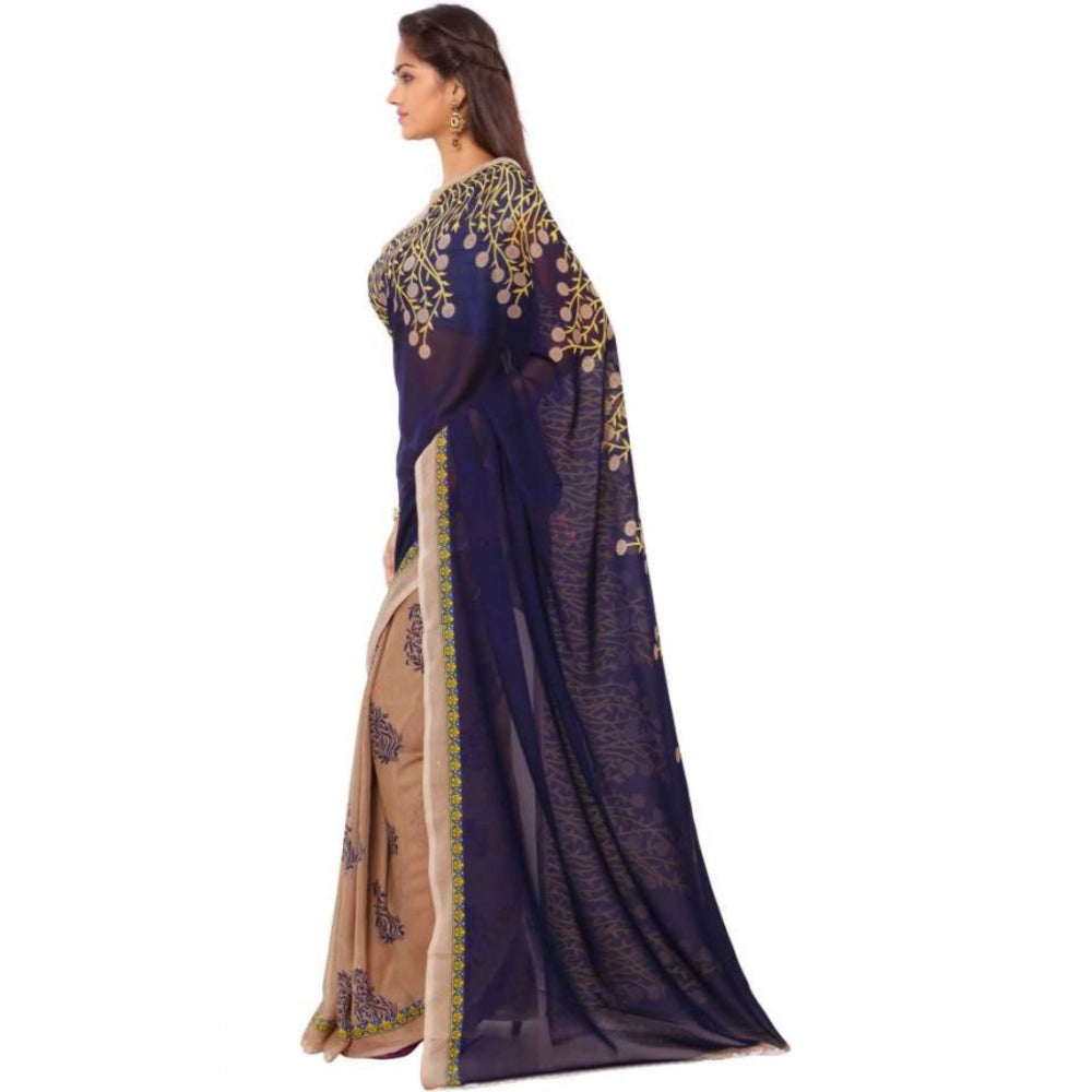 Printed Faux Georgette Blue Color Saree