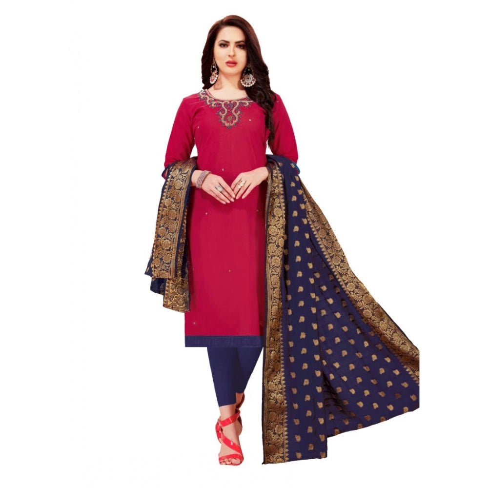 Slub Cotton Unstitched Salwar-Suit Material With Dupatta