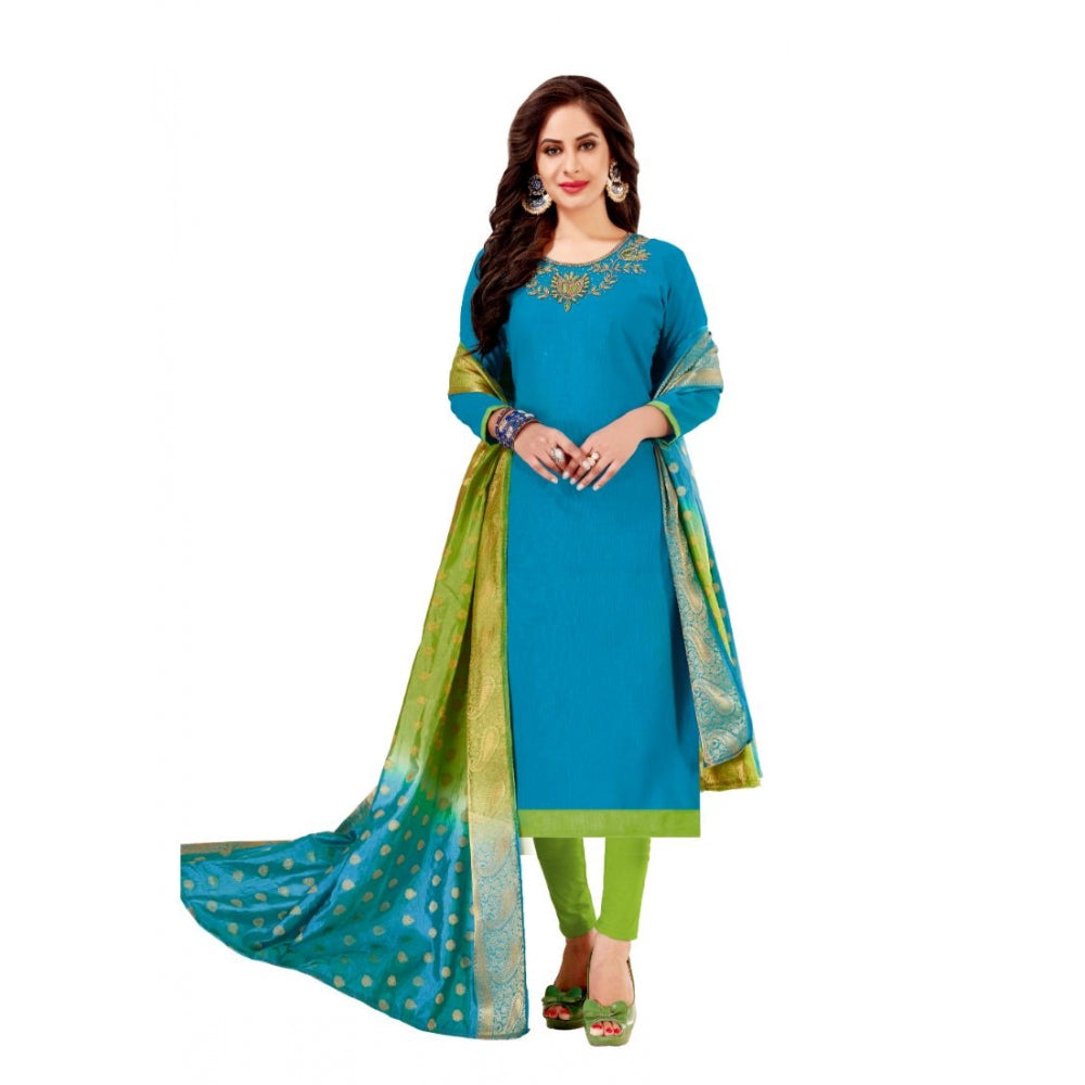 Slub Cotton Unstitched Salwar-Suit Material With Dupatta