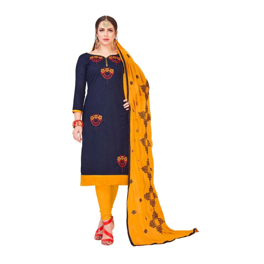 Slub Cotton Unstitched Salwar-Suit Material With Dupatta