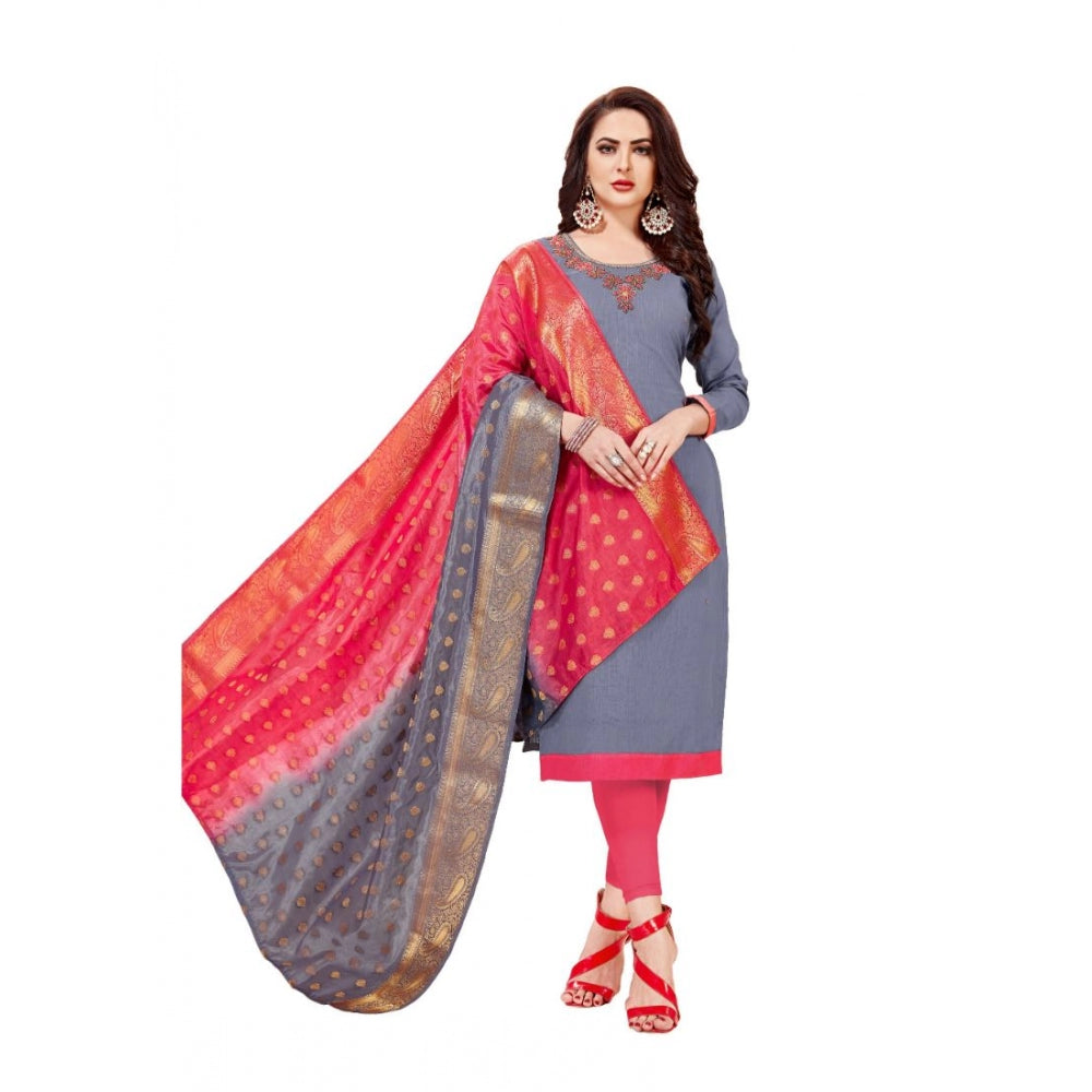 Slub Cotton Unstitched Salwar-Suit Material With Dupatta