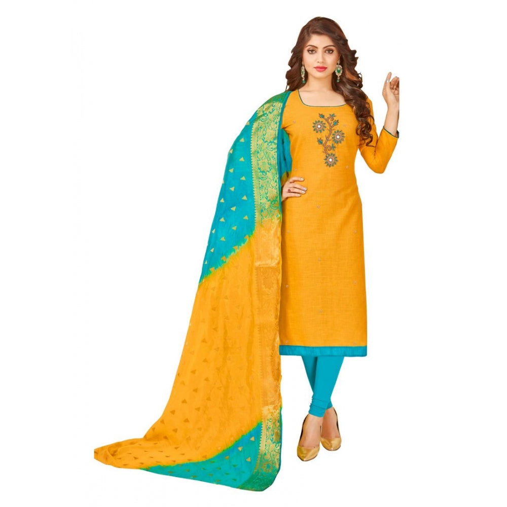 South Slub Cotton Unstitched Salwar-Suit Material With Dupatta