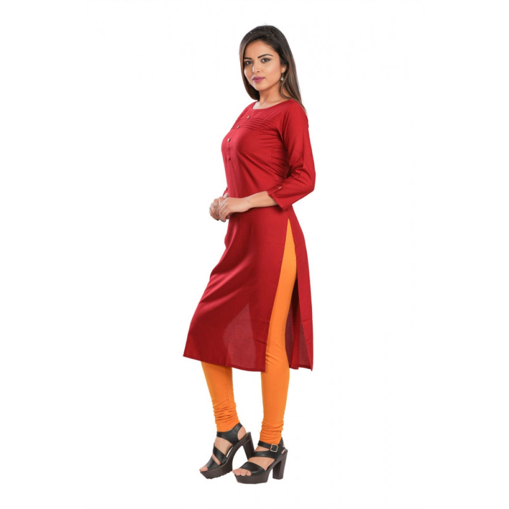 Rayon Self Pattern Straight Kurti-Maroon