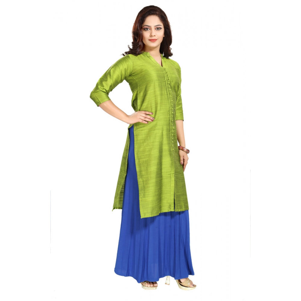 Silk Self Pattern Straight Kurti-Green