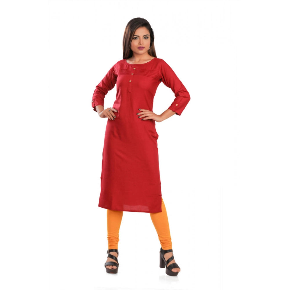 Rayon Self Pattern Straight Kurti-Maroon