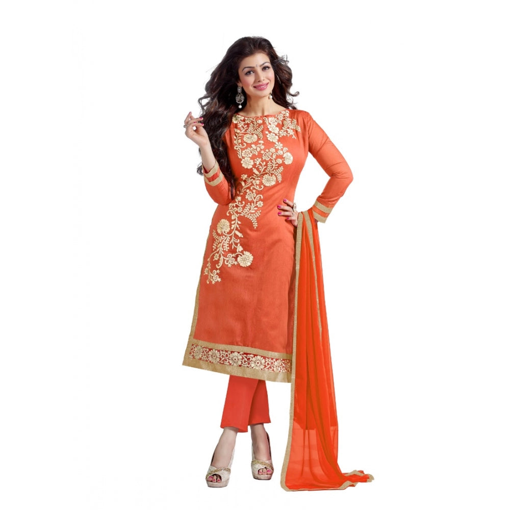 Chanderi Unstitched Salwar Suit-Material With Dupatta