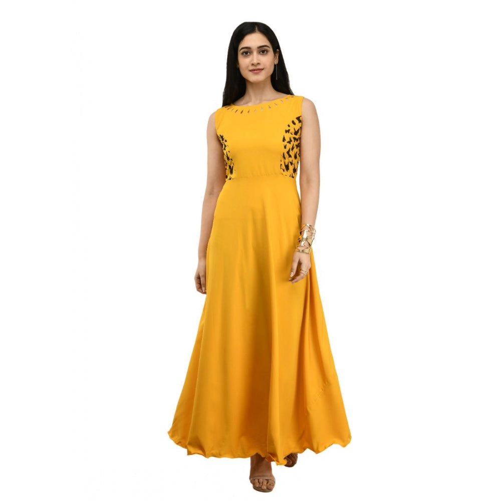 Crepe Solid Sleeveless Full Length Gown