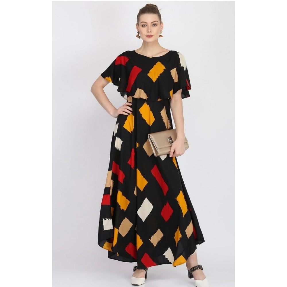 Crepe Printed Half Sleeves Full Length Gown