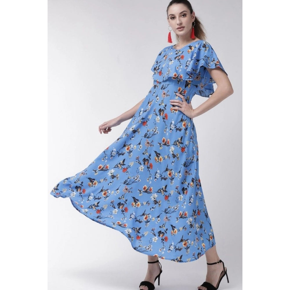 Crepe Floral Half Sleeves Full Length Gown