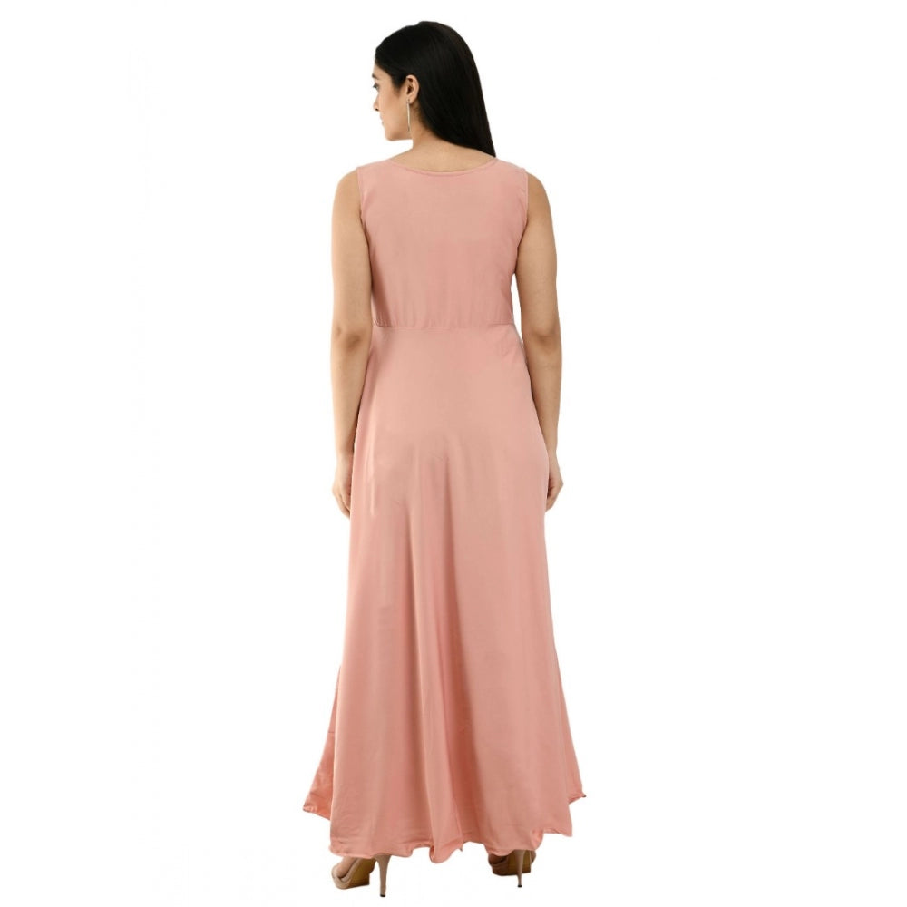 Crepe Solid Sleeveless Full Length Gown