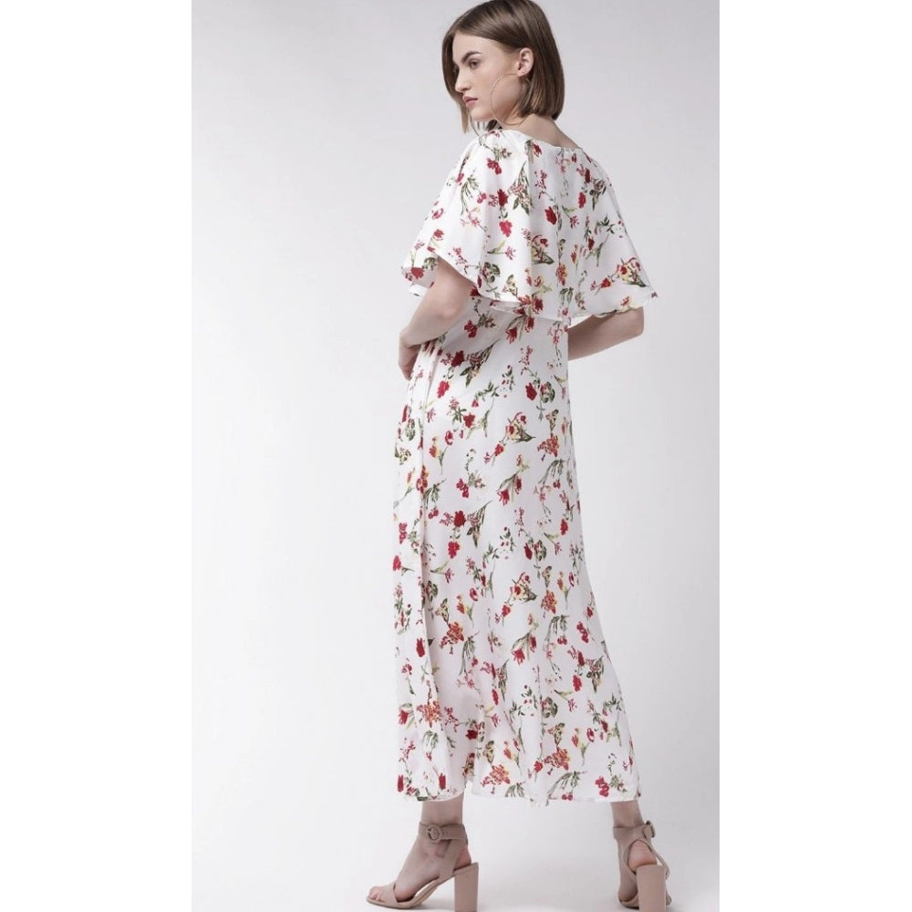 Crepe Floral Half Sleeves Full Length Gown