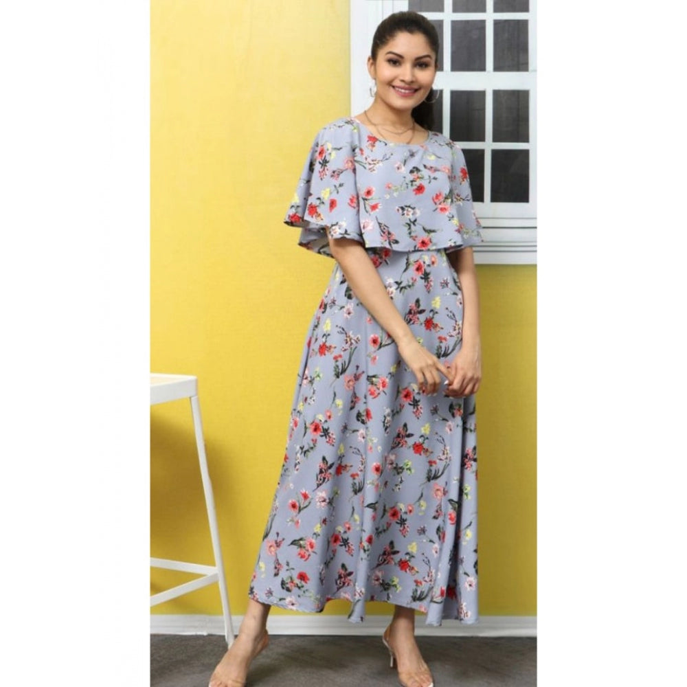 Crepe Floral Half Sleeves Full Length Gown