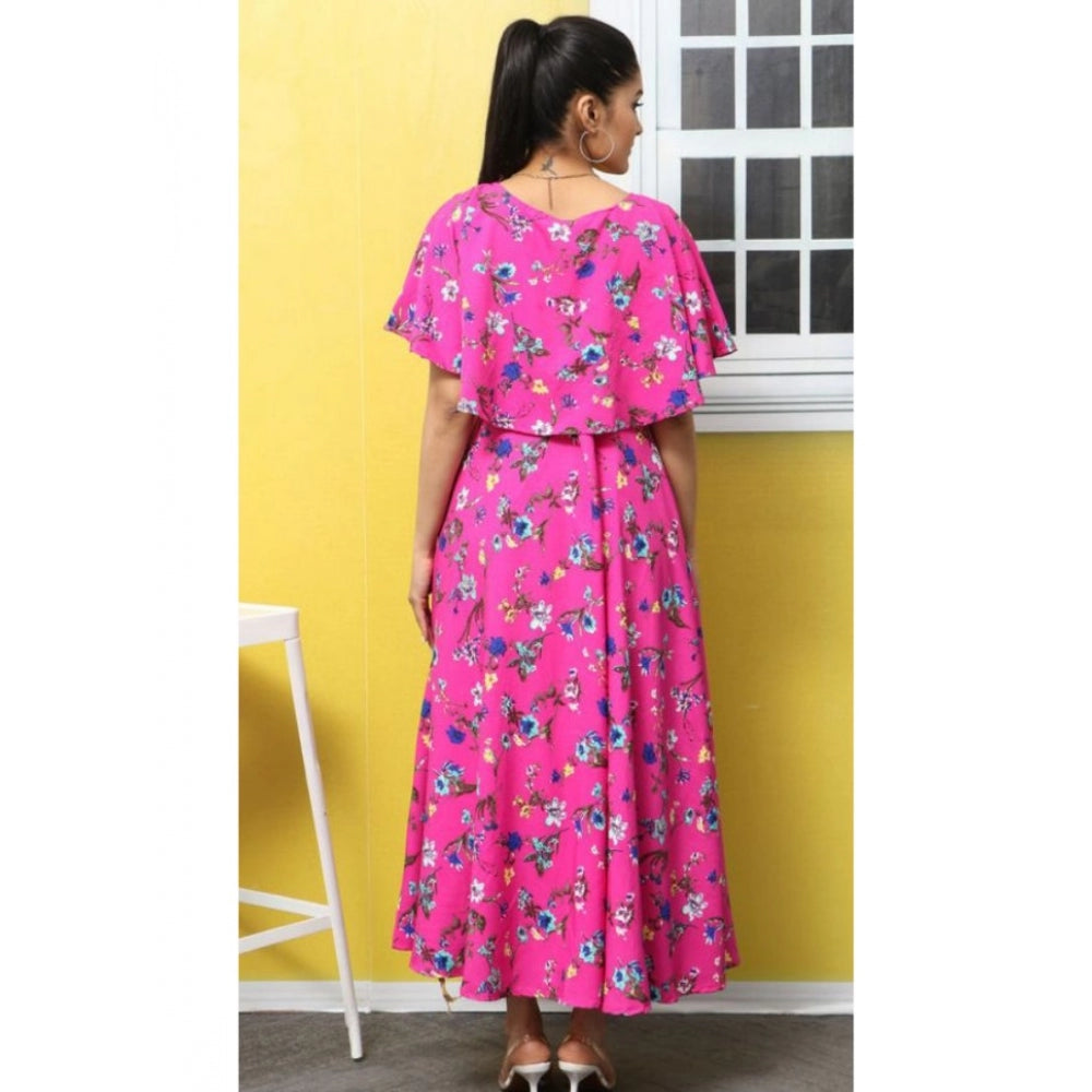 Crepe Floral Half Sleeves Full Length Gown