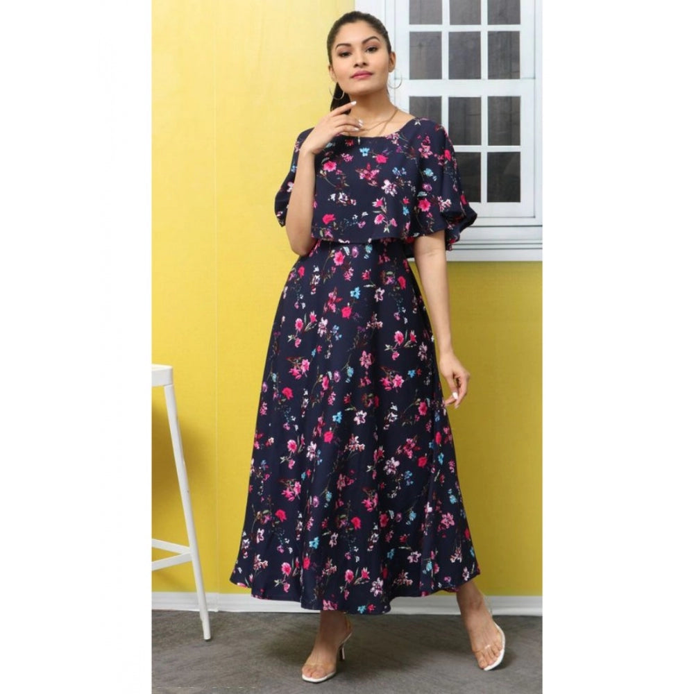 Crepe Floral Half Sleeves Full Length Gown