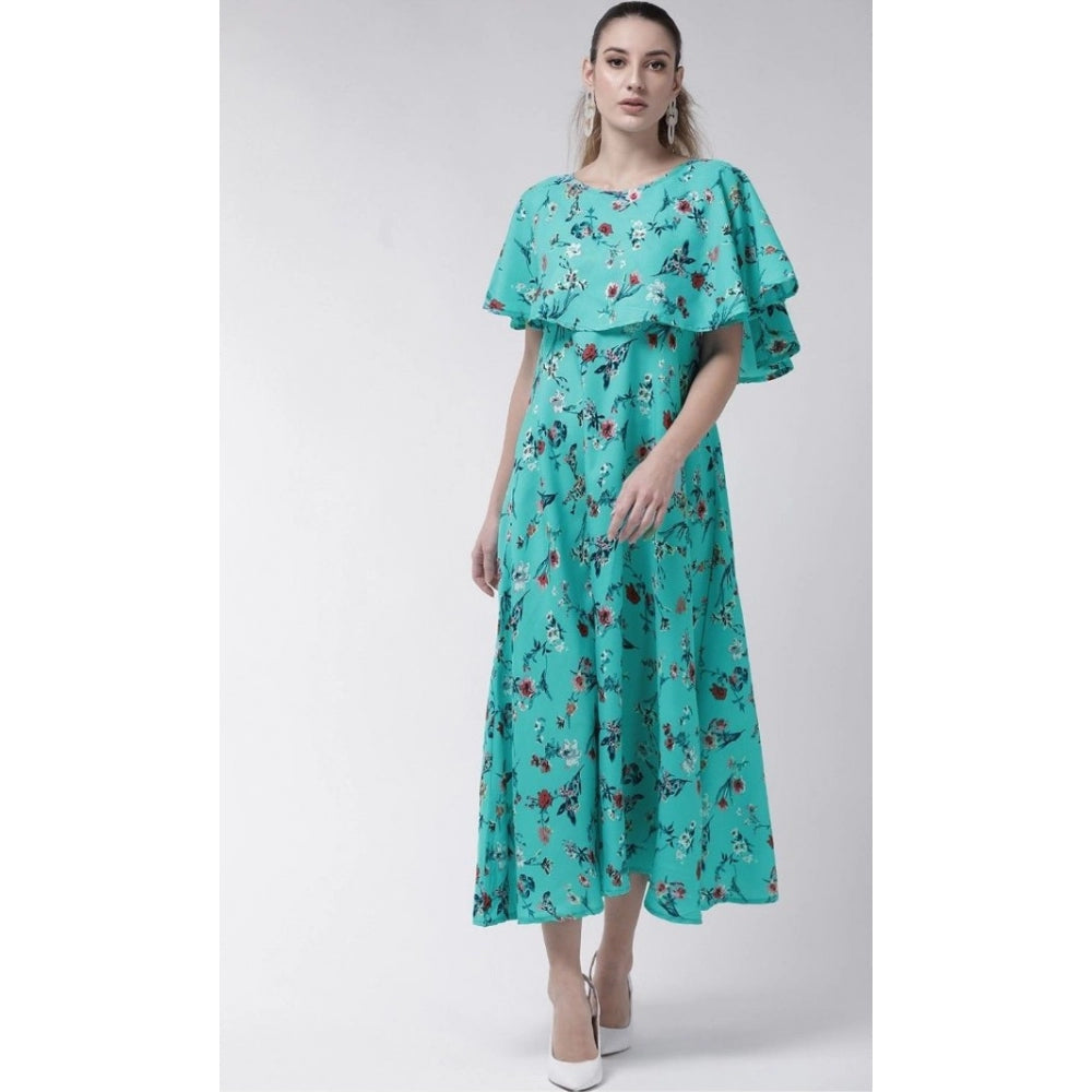 Crepe Floral Half Sleeves Full Length Gown