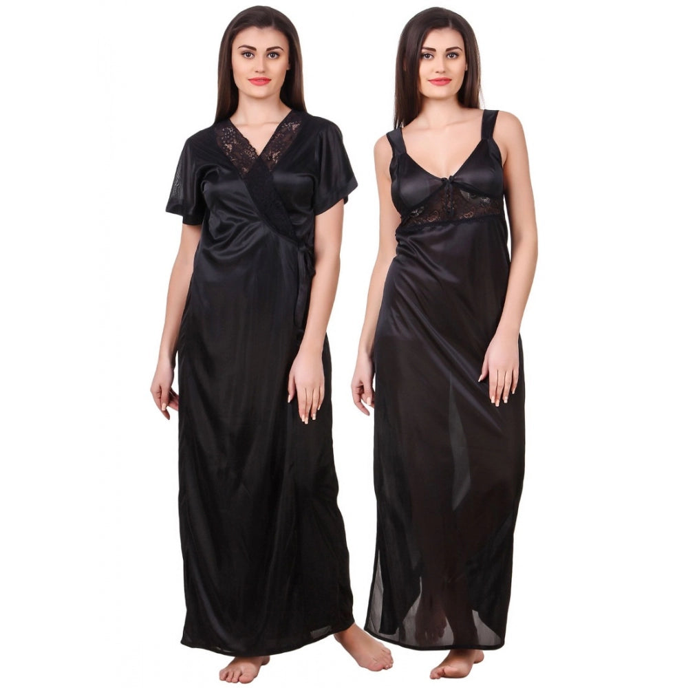 Satin 2 PCs Set of Nighty And Wrap Gown with Half Sleeve