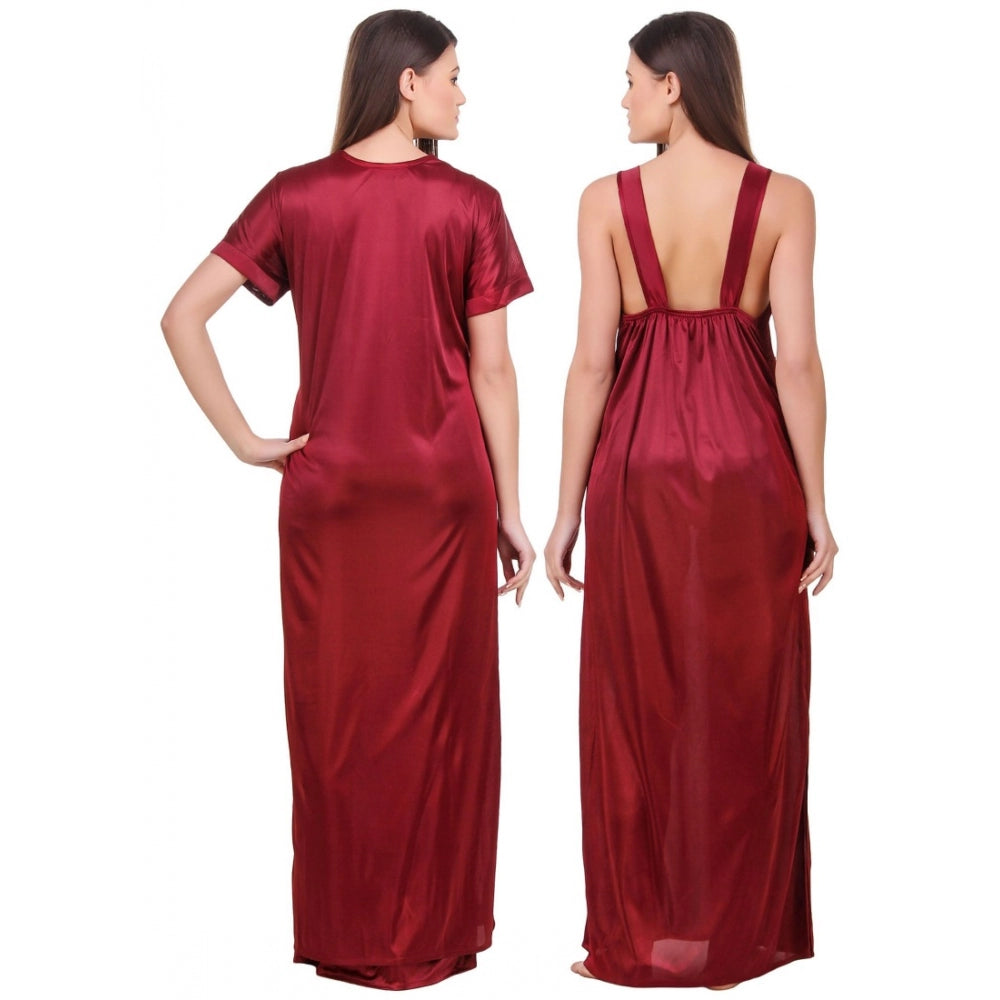 Satin 2 PCs Set of Nighty And Wrap Gown with Half Sleeve