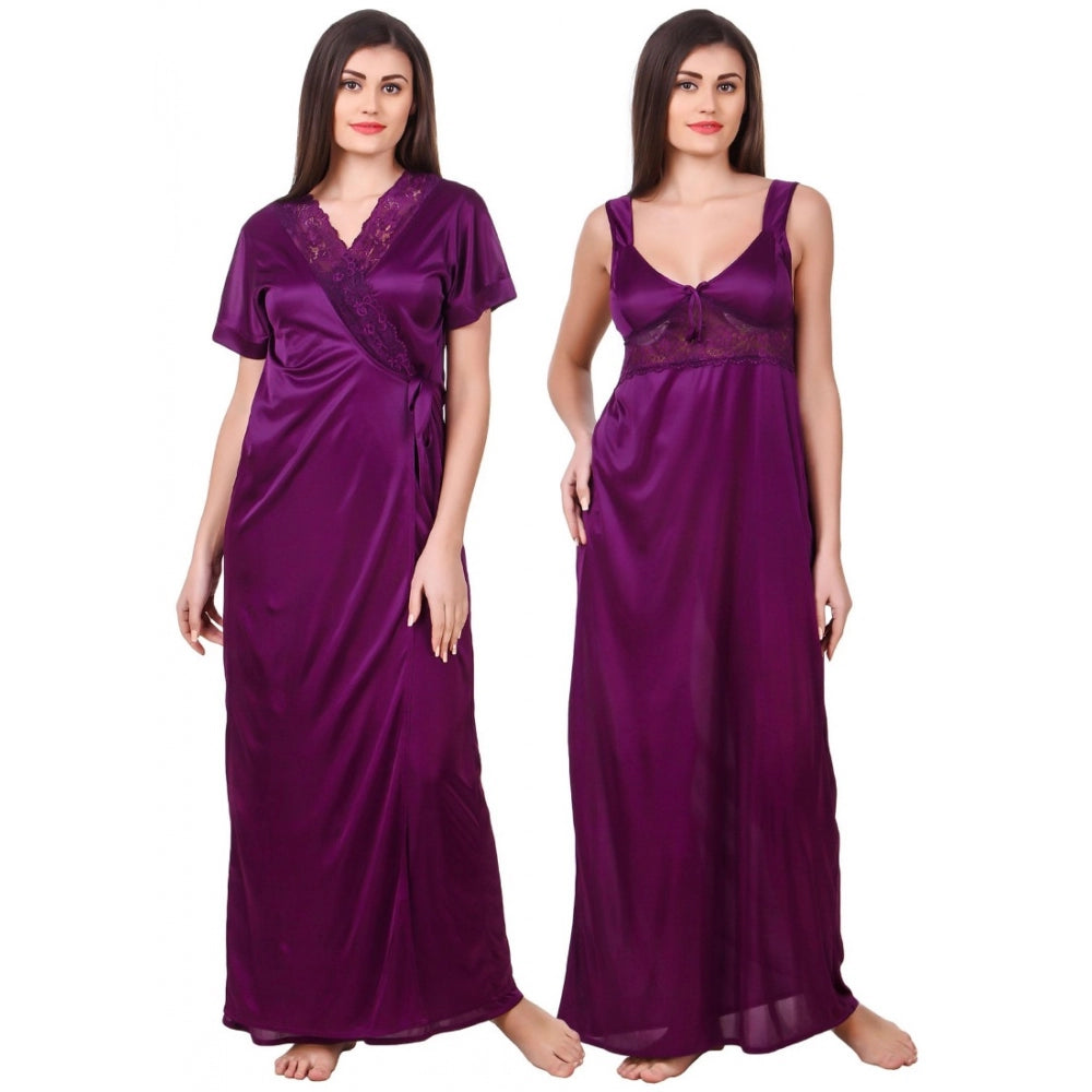 Satin 2 PCs Set of Nighty And Wrap Gown with Half Sleeve