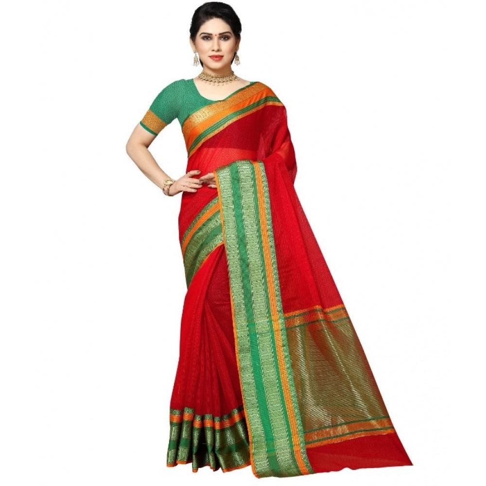 Kota Doria Cotton Border Saree With Blouse