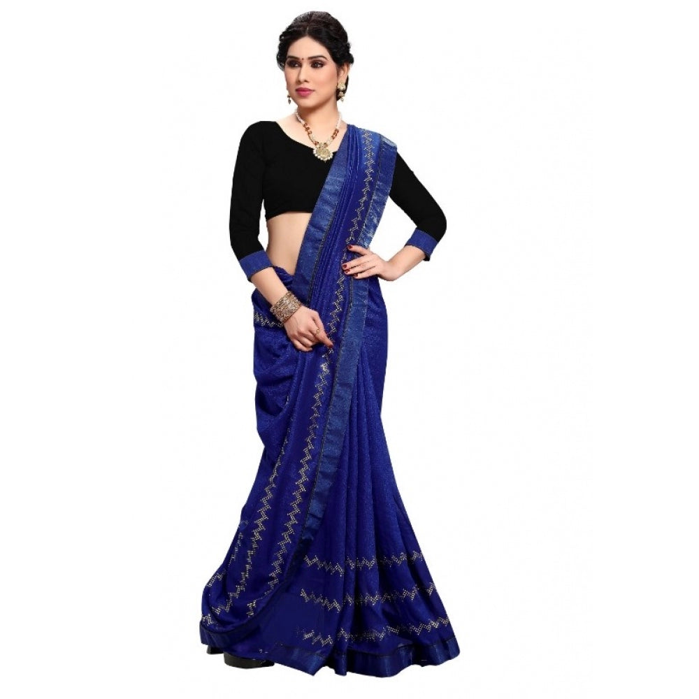 Vichitra Silk HotFix Stone Work Saree With Blouse