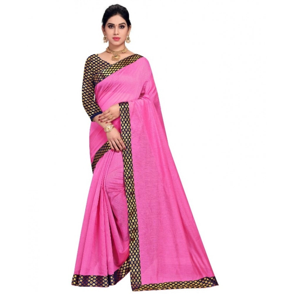 Chanderi Cotton Lace Border Saree With Blouse