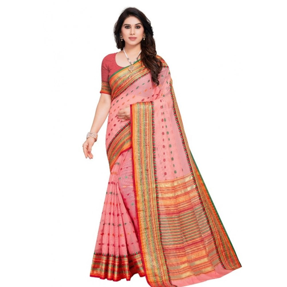 Kota Doria Cotton Woven Butta Saree With Blouse