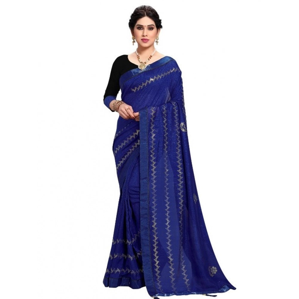 Vichitra Silk HotFix Stone Work Saree With Blouse