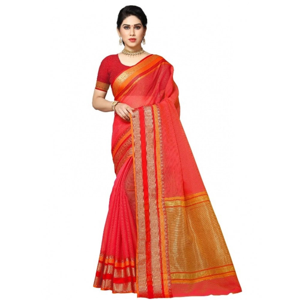 Kota Doria Cotton Border Saree With Blouse