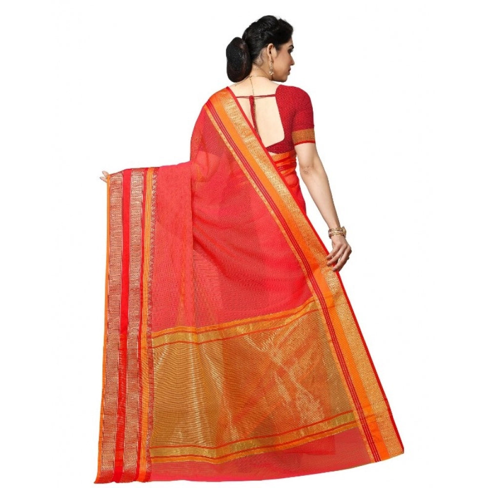 Kota Doria Cotton Border Saree With Blouse