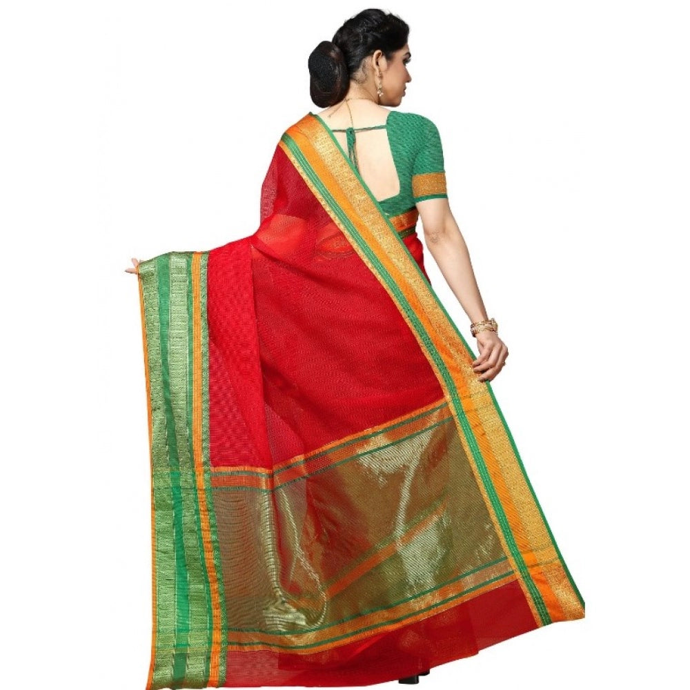 Kota Doria Cotton Border Saree With Blouse