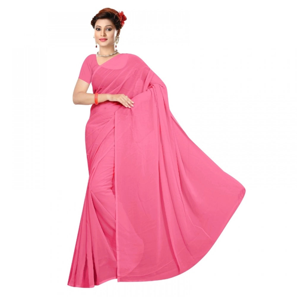 Georgette Plain Saree With Blouse