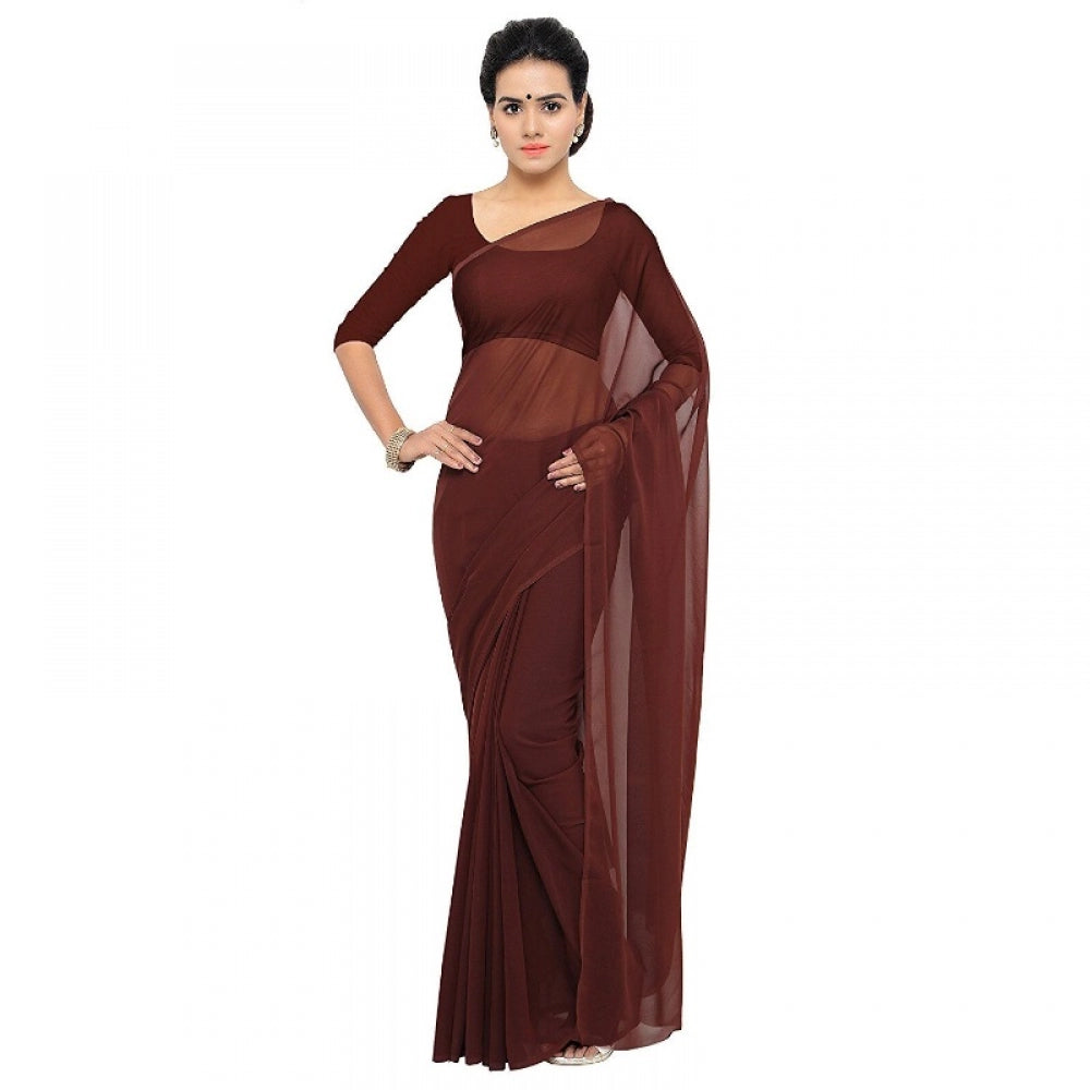 Georgette Plain Saree With Blouse