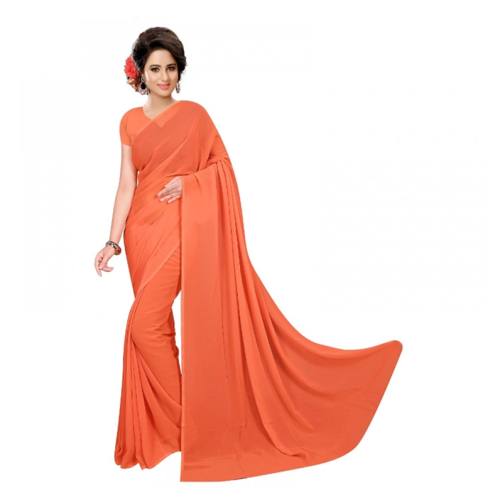 Georgette Plain Saree With Blouse