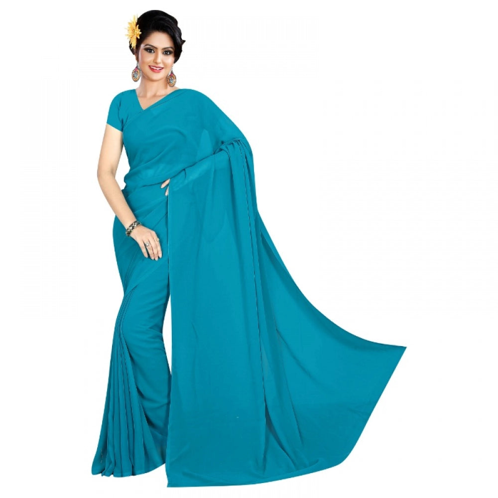 Georgette Plain Saree With Blouse