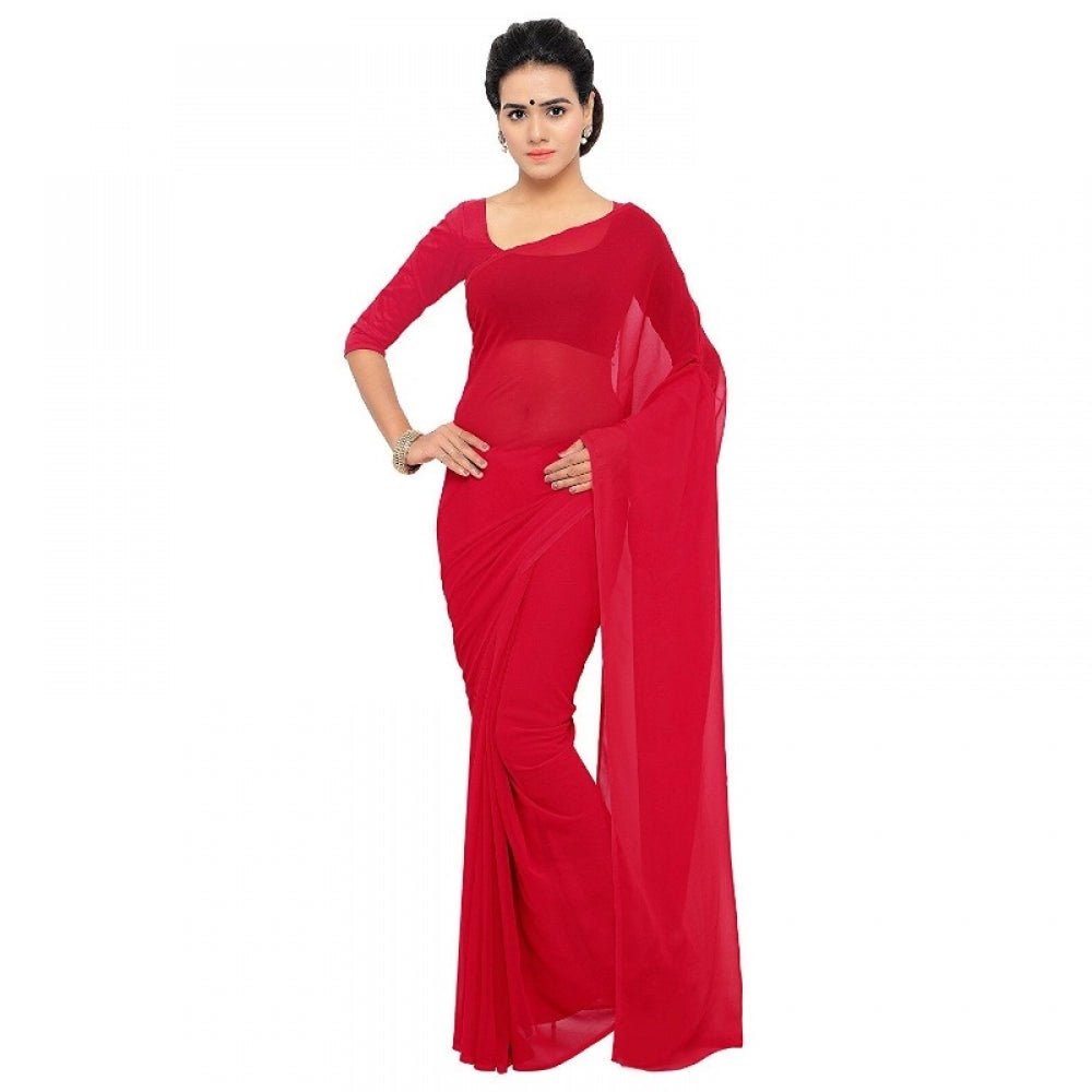 Georgette Plain Saree With Blouse