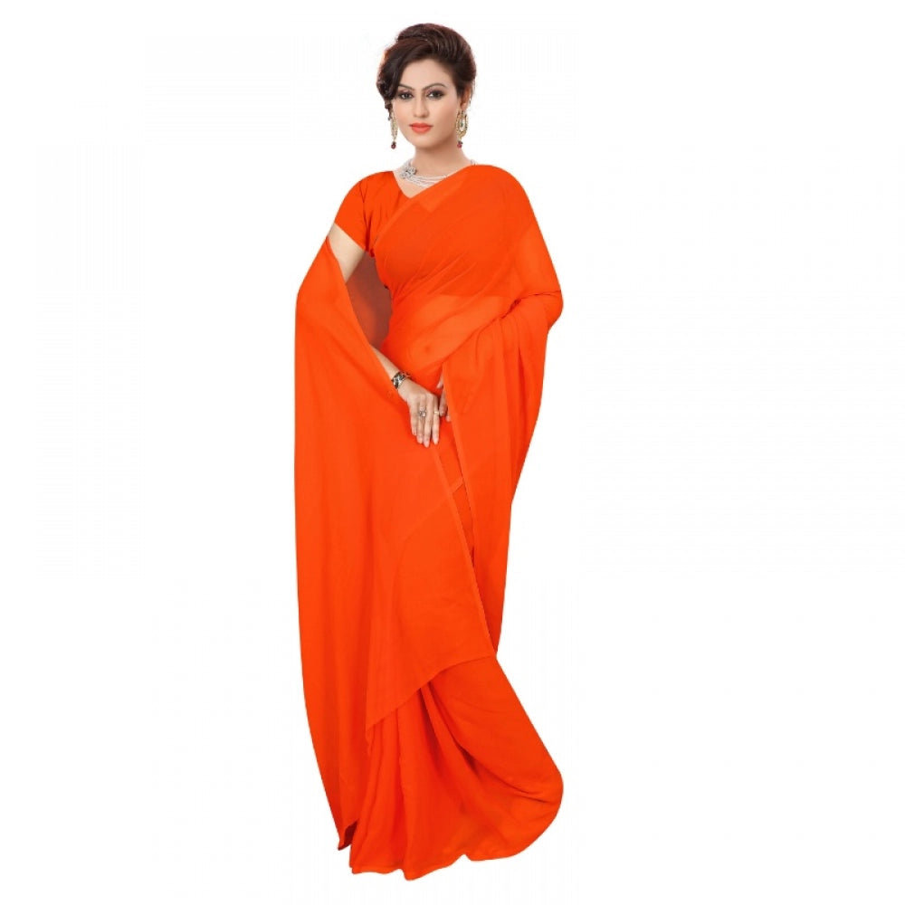 Georgette Plain Saree With Blouse