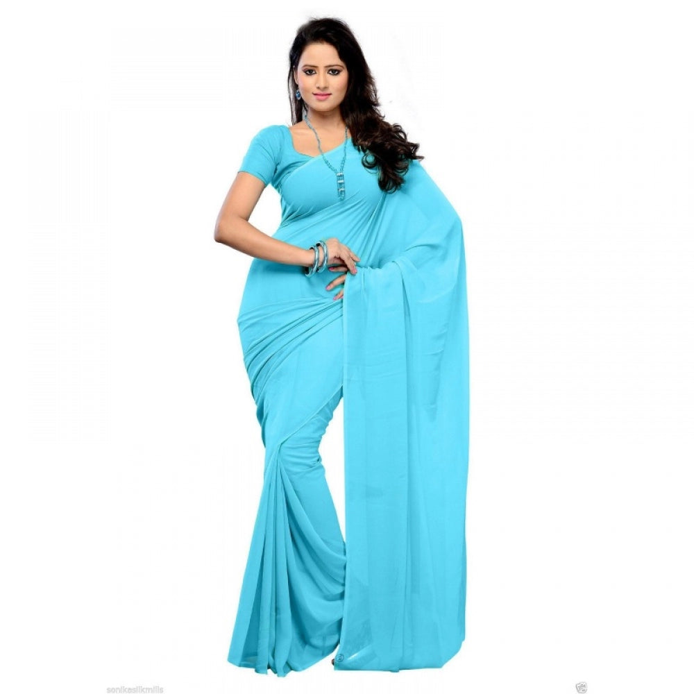 Georgette Plain Saree With Blouse