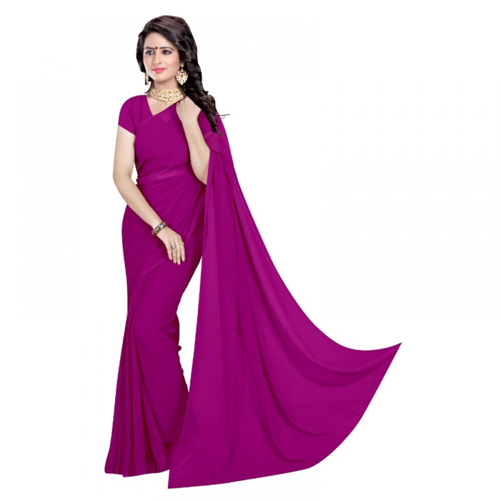 Georgette Plain Saree With Blouse