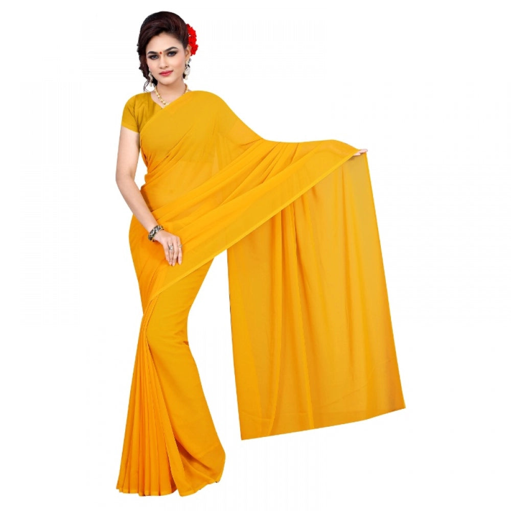 Georgette Plain Saree With Blouse