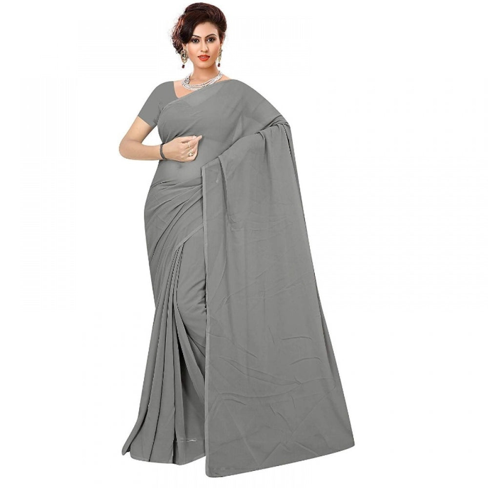 Georgette Plain Saree With Blouse