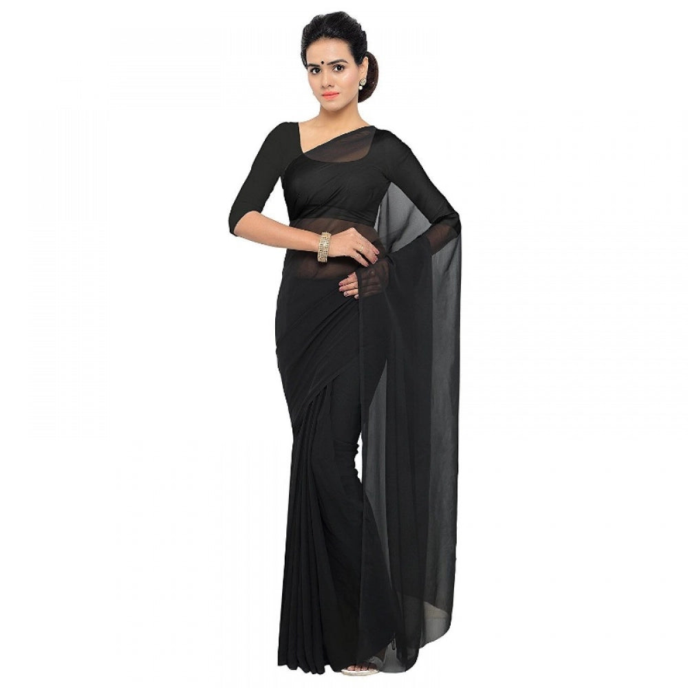 Georgette Plain Saree With Blouse