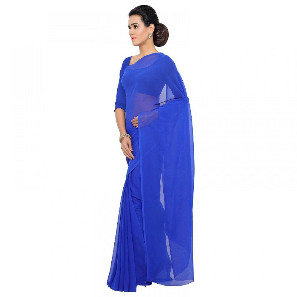 Georgette Plain Saree With Blouse