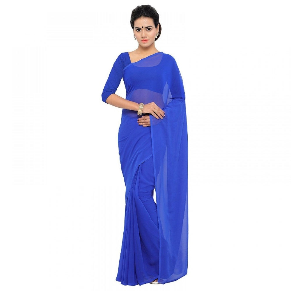 Georgette Plain Saree With Blouse