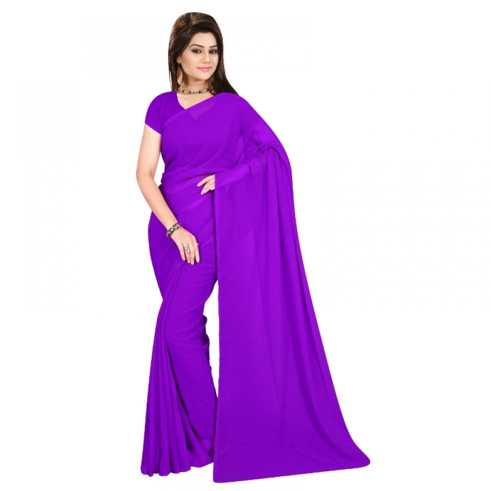 Georgette Plain Saree With Blouse