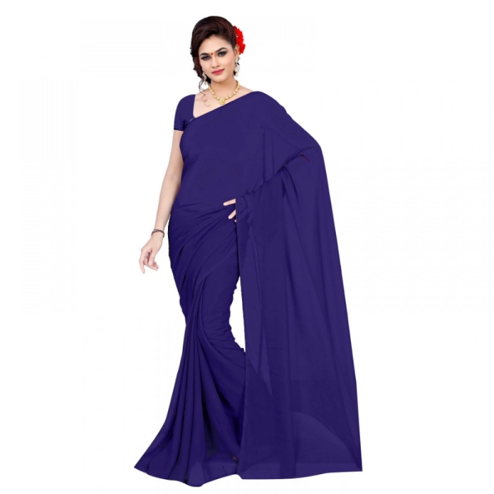 Georgette Plain Saree With Blouse