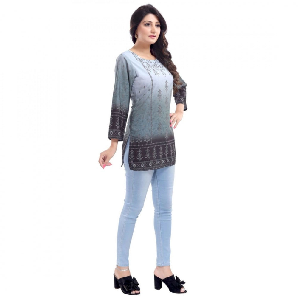 Quarter Sleeve Faux Crepe Printed Short Kurti Tunic Top