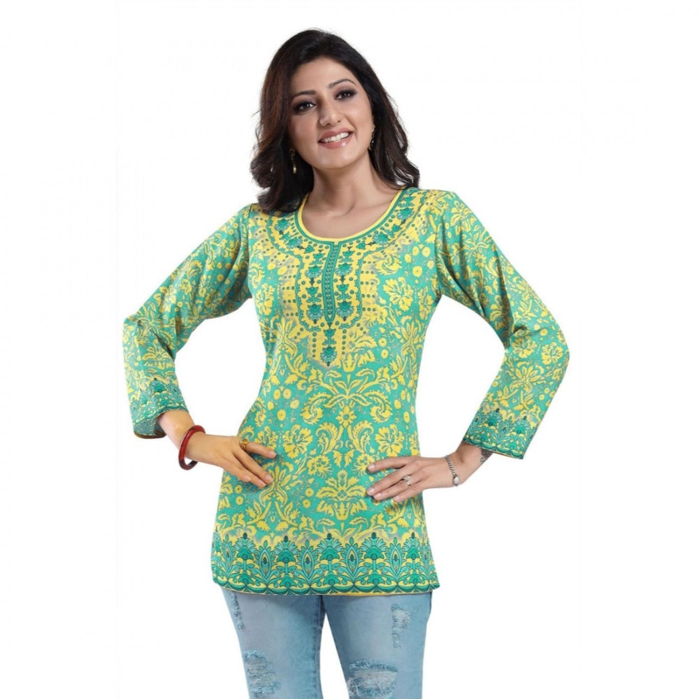 Quarter Sleeve Faux Crepe Printed Short Kurti Tunic Top