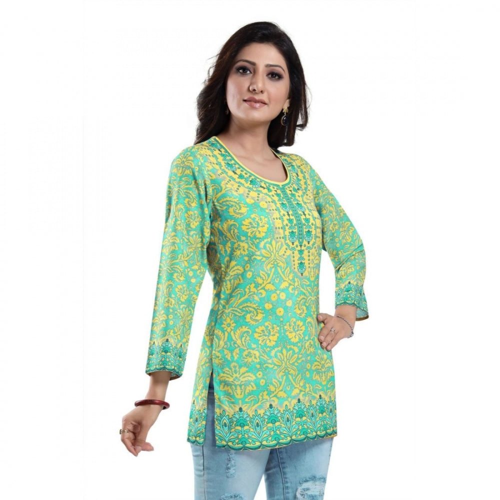 Quarter Sleeve Faux Crepe Printed Short Kurti Tunic Top