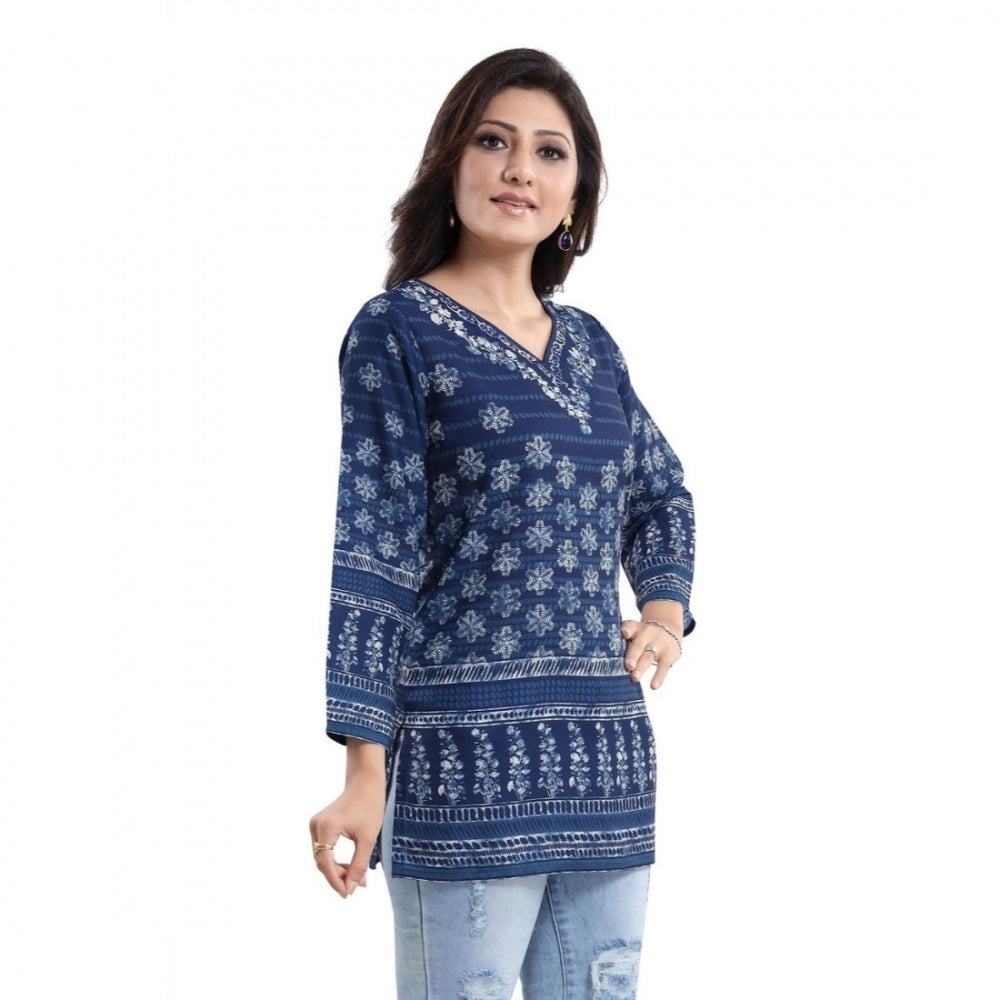 Quarter Sleeve Faux Crepe Printed Short Kurti Tunic Top